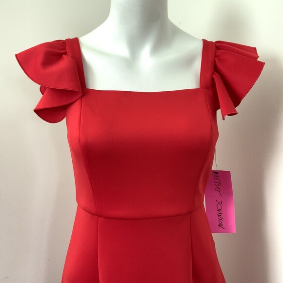 Betsey Johnson Red Fit & Flare Square Neck Scuba Midi Dress 2 - Picture 4 of 9